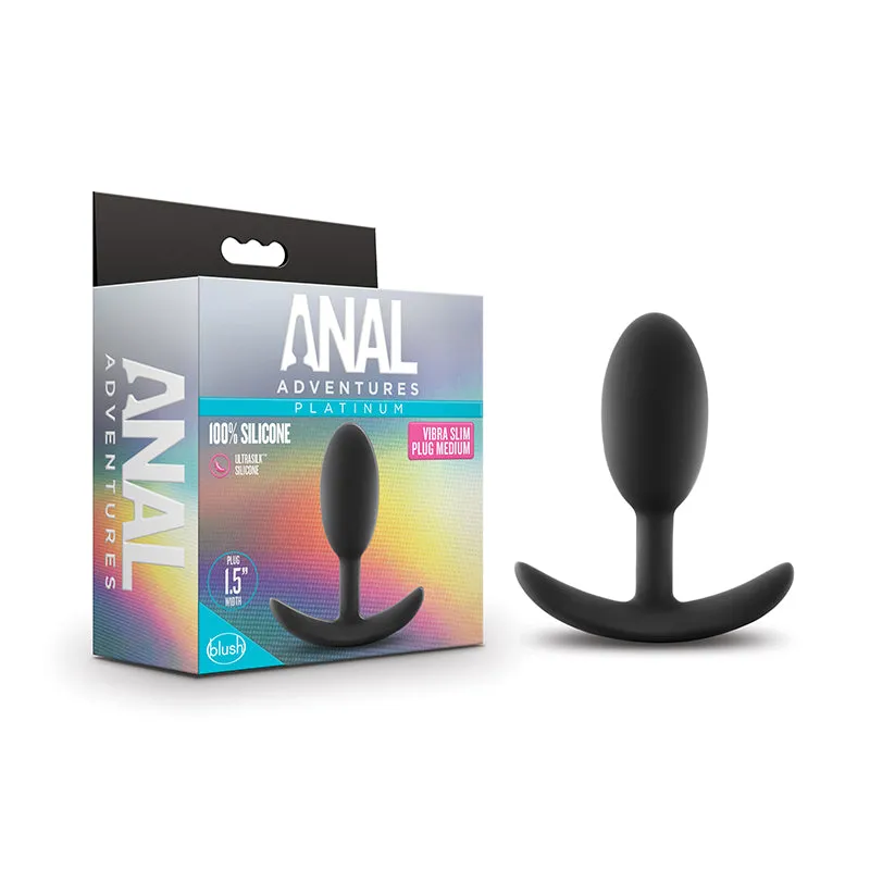 Anal Adventures Platinum Silicone Weighted Vibra Slim Plug Medium Black