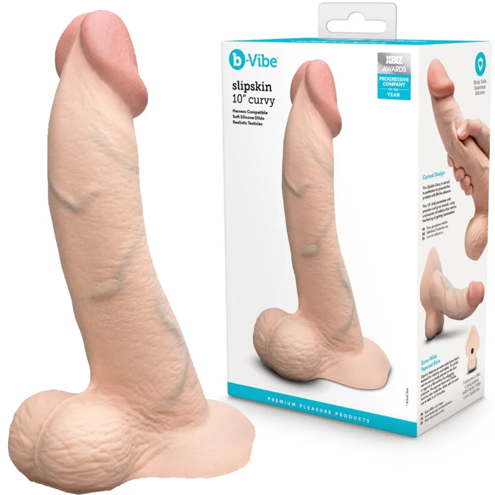 B-Vibe Slipskin Realistic Silicone Dildo-10 Curved Cream
