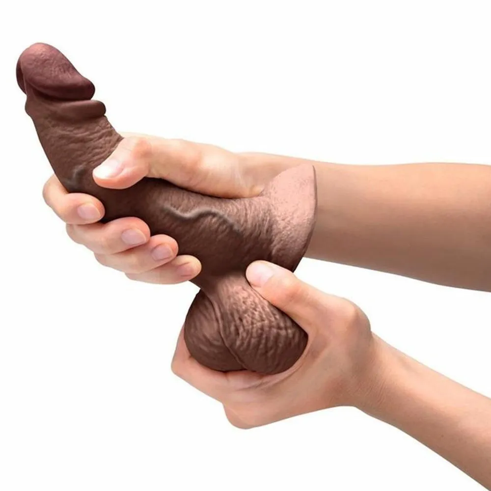 B-Vibe Slipskin Realistic Silicone Dildo-6.5 Curved Brown