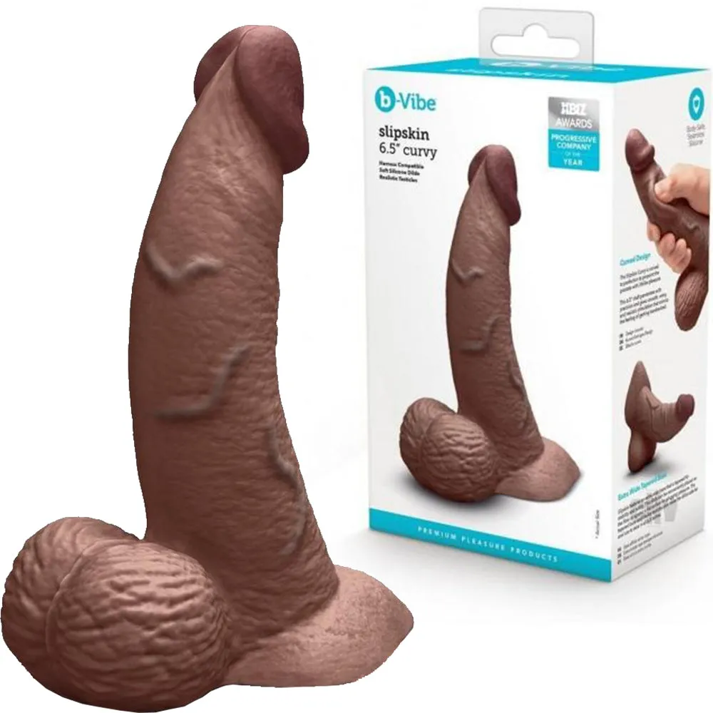 B-Vibe Slipskin Realistic Silicone Dildo-6.5 Curved Brown