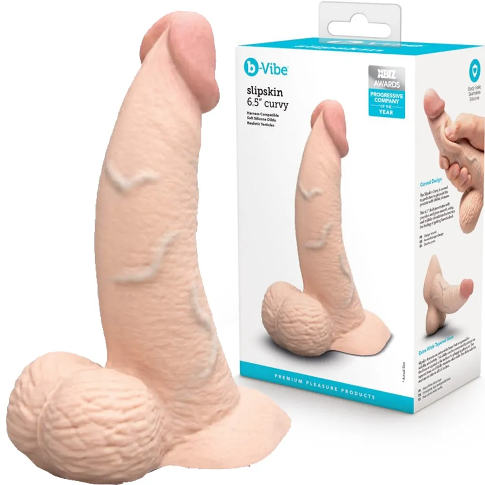 B-Vibe Slipskin Realistic Silicone Dildo-6.5 Curved Cream