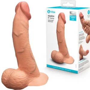B-Vibe Slipskin Realistic Silicone Dildo-8 Curved Mocha