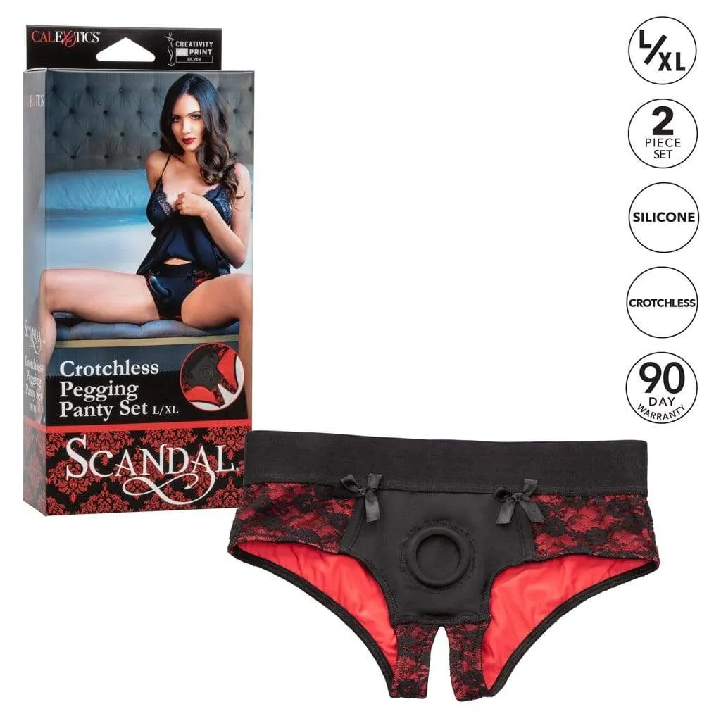 California Exotics - Scandal Crotchless Pegging Panty Set L/XL (Red)