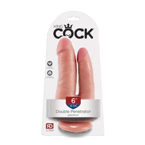 King Cock Double Penetrator 6 in. Realistic Dual-Entry Dildo With Suction Cup Beige