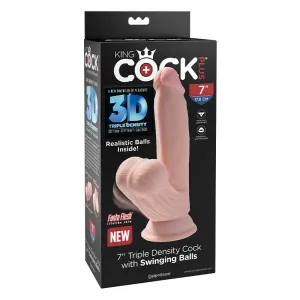 King Cock Plus 7 in. Triple-Density Cock With Swinging Balls Dildo Beige