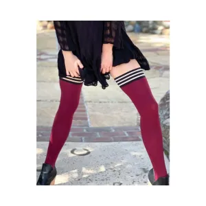 Kixies Heather Cranberry Opaque Thigh-high Stockings Size B