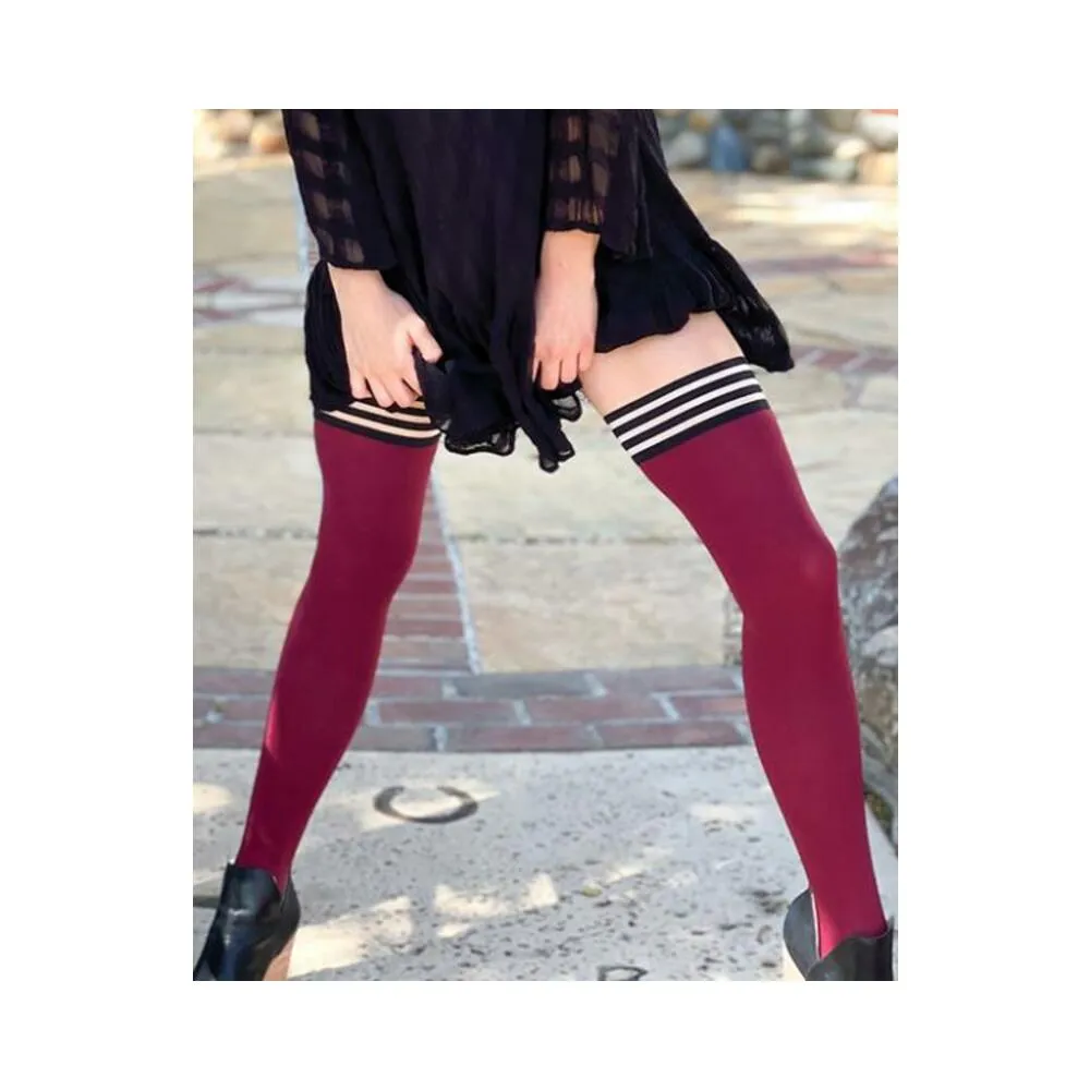 Kixies Heather Cranberry Opaque Thigh-high Stockings Size B