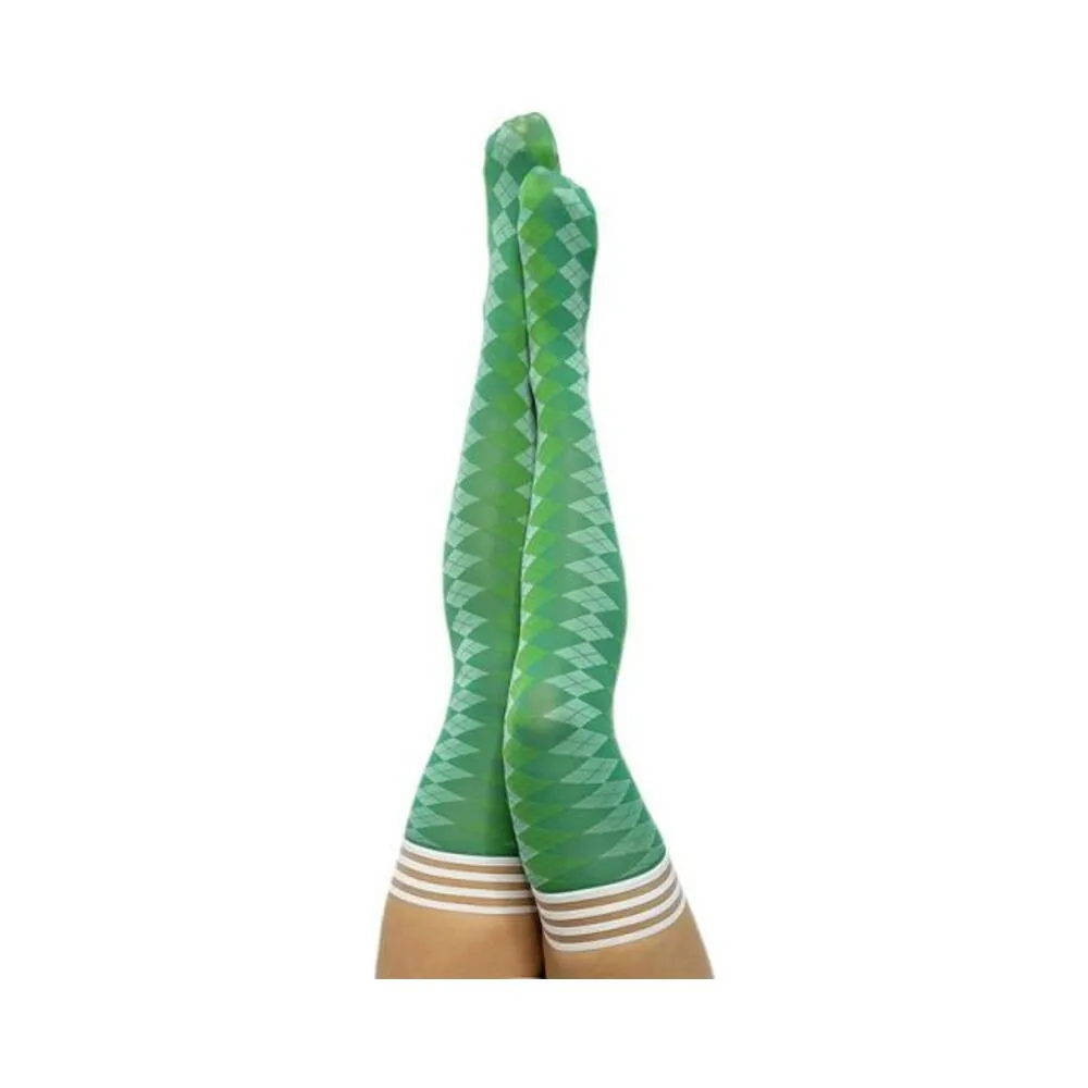 Kixies On Point Collection Par 4 Green Argyle Thigh-high Stockings Size A