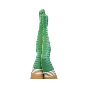 Kixies On Point Collection Par 4 Green Argyle Thigh-high Stockings Size B