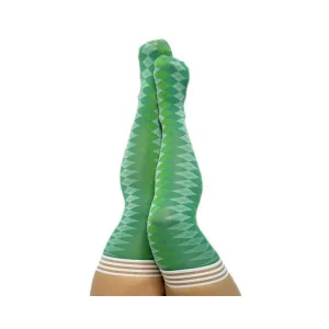 Kixies On Point Collection Par 4 Green Argyle Thigh-high Stockings Size C