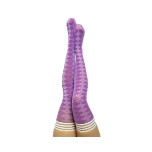 Kixies On Point Collection Par 4 Purple Argyle Thigh-high Stockings Size A