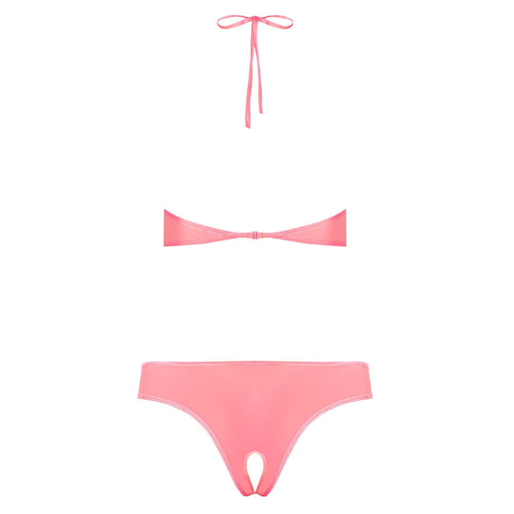 Magic Silk Forever Mesh Crotchless Underboob Teddy With Split Back Coral S/m