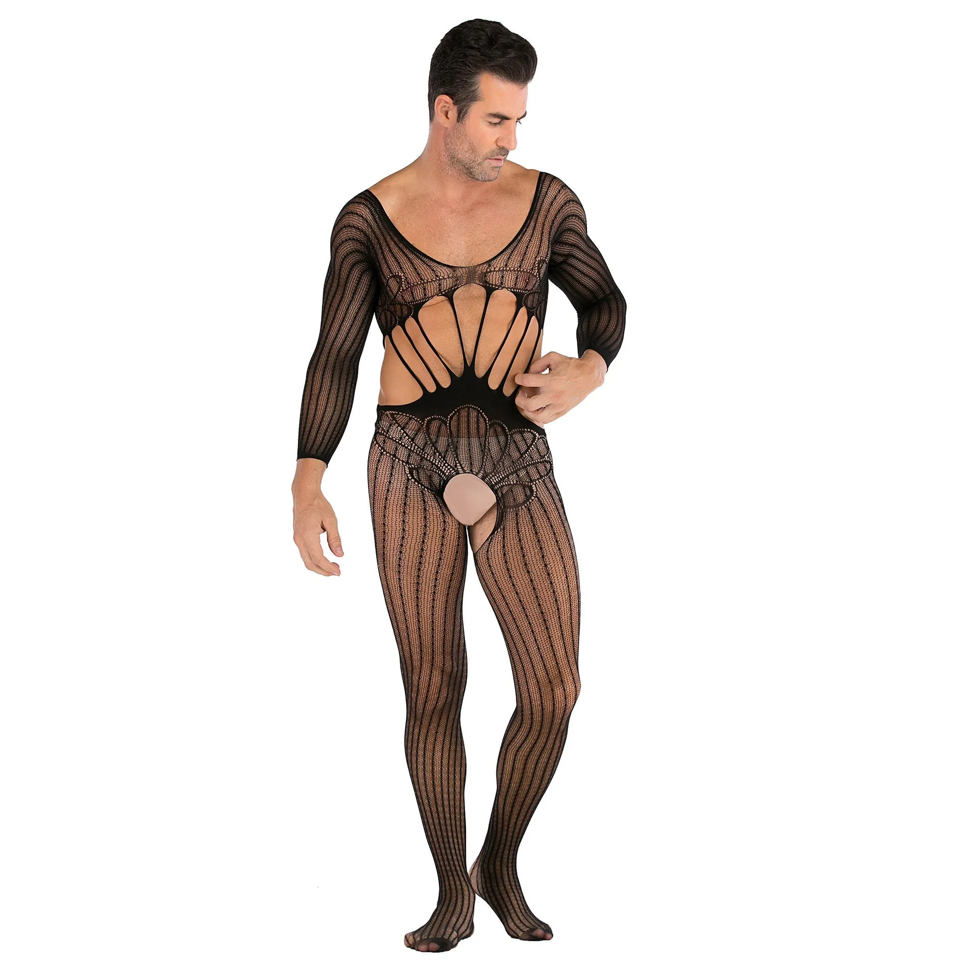 Men's Long Sleeve Mesh Jumpsuit