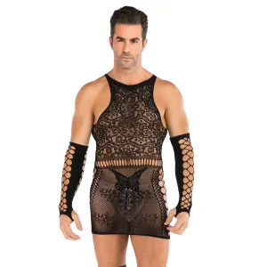 Men's Oversized Hip Wrap Skirt One-piece Mesh Stocking