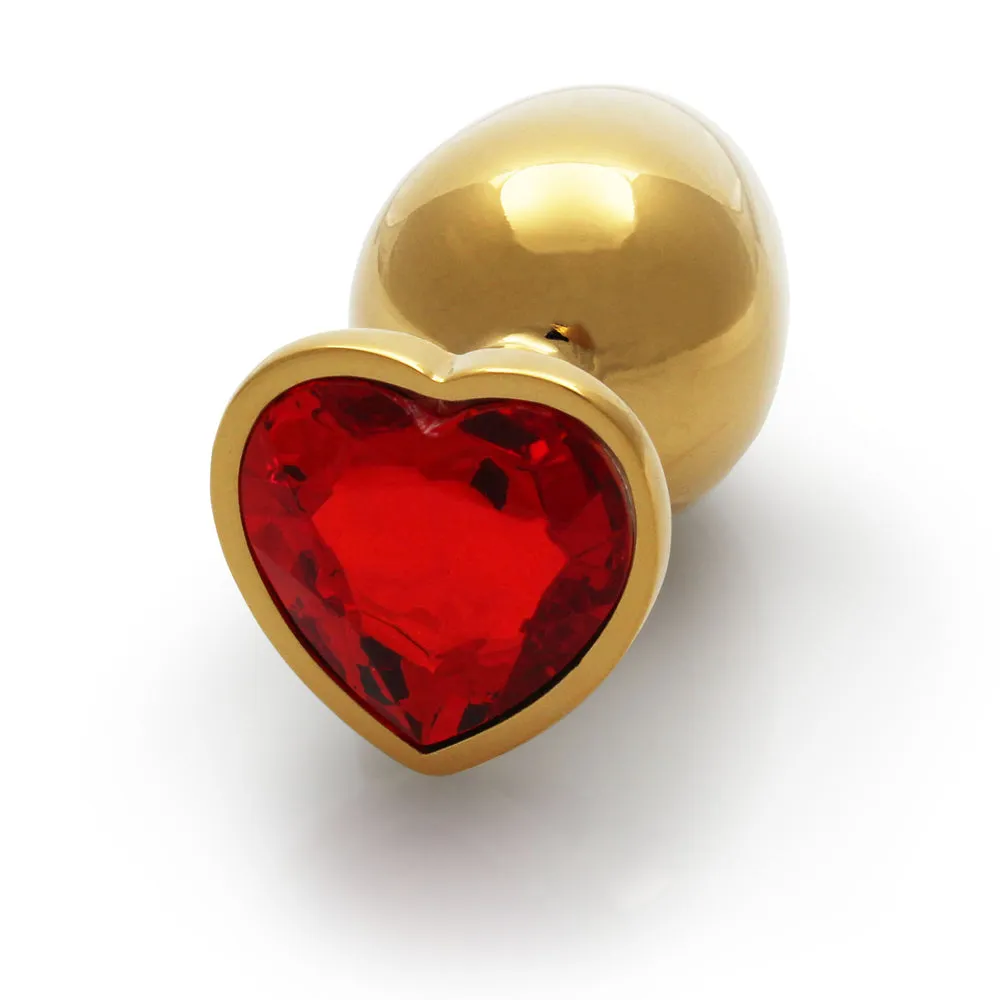 Shots Ouch! Heart Gem Butt Plug Large Gold/ruby Red