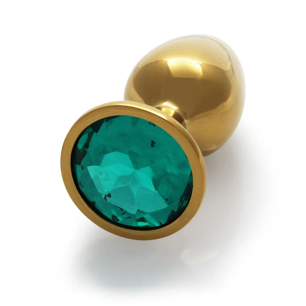 Shots Ouch! Round Gem Butt Plug Small Gold/emerald Green