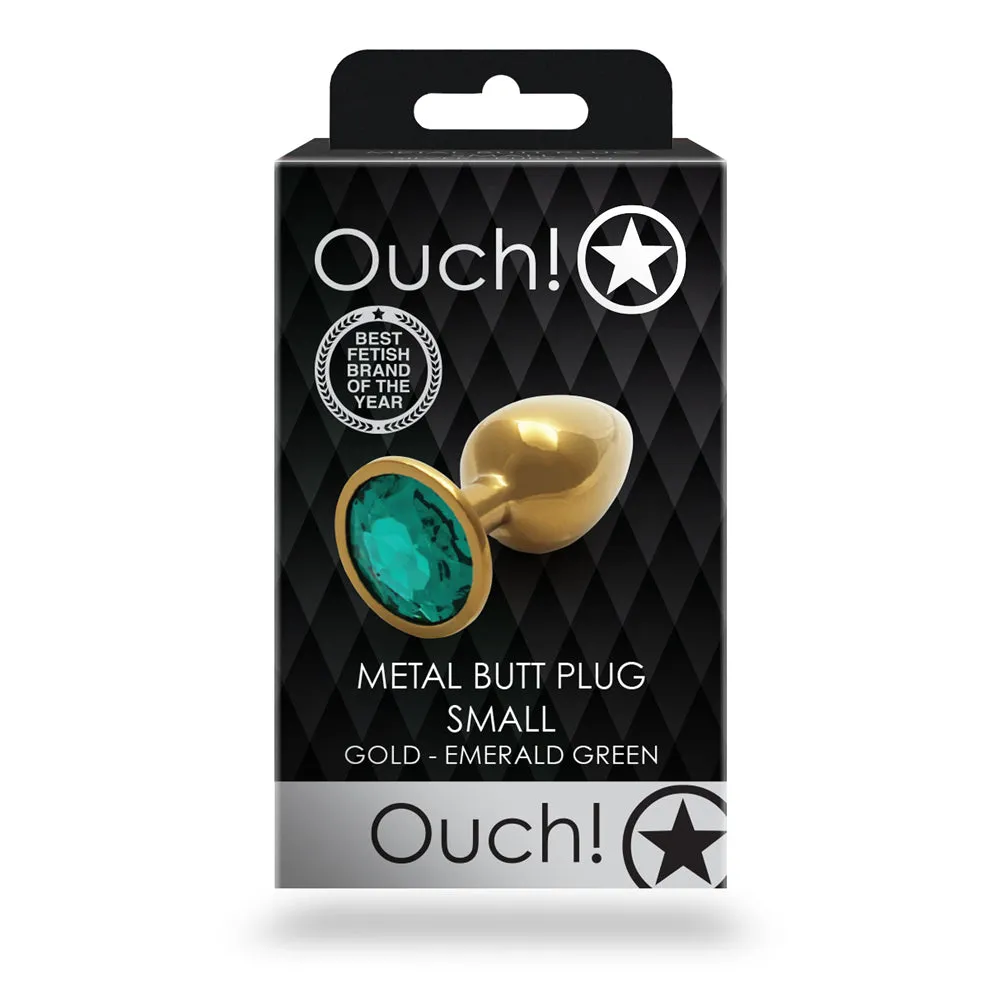 Shots Ouch! Round Gem Butt Plug Small Gold/emerald Green