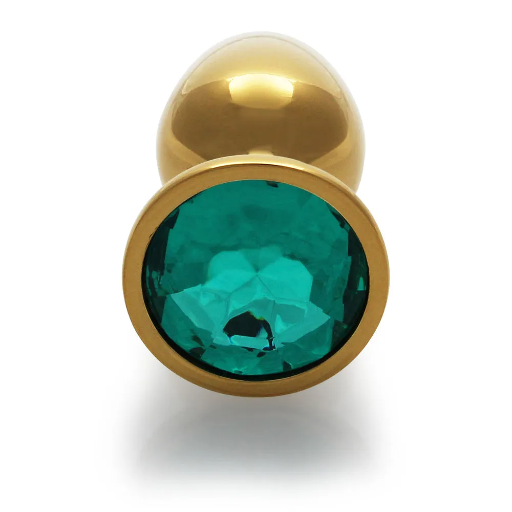 Shots Ouch! Round Gem Butt Plug Small Gold/emerald Green