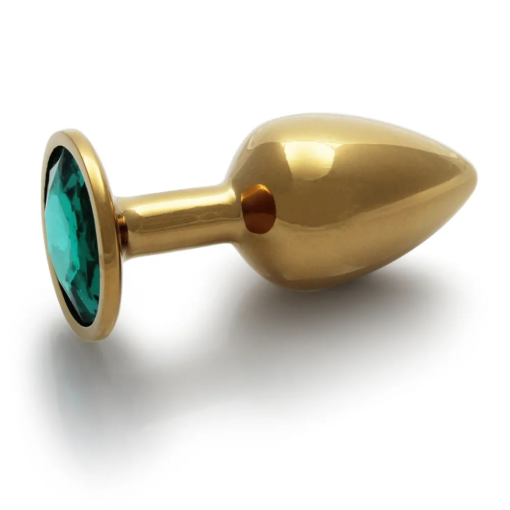 Shots Ouch! Round Gem Butt Plug Small Gold/emerald Green
