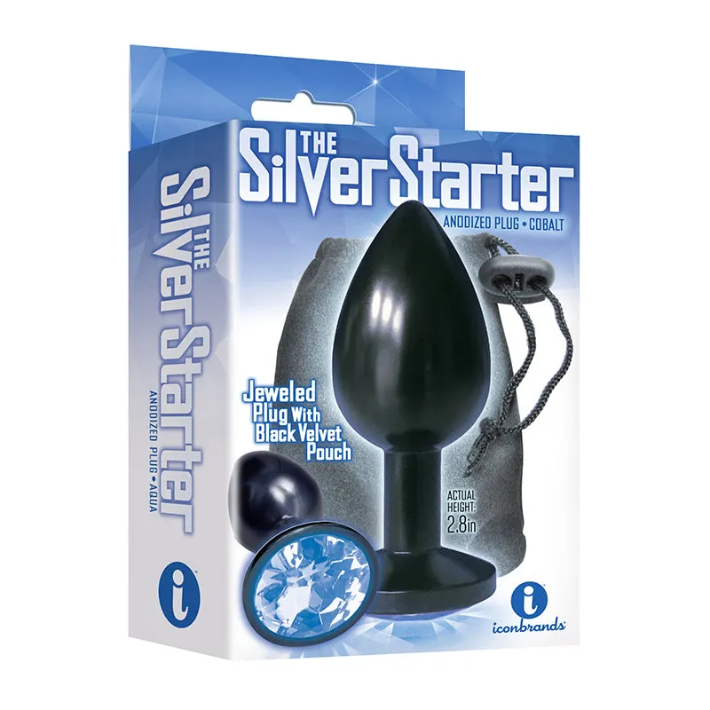 The 9's. The Silver Starter. Bejeweled Anodized Stainless Steel Plug. Colbalt