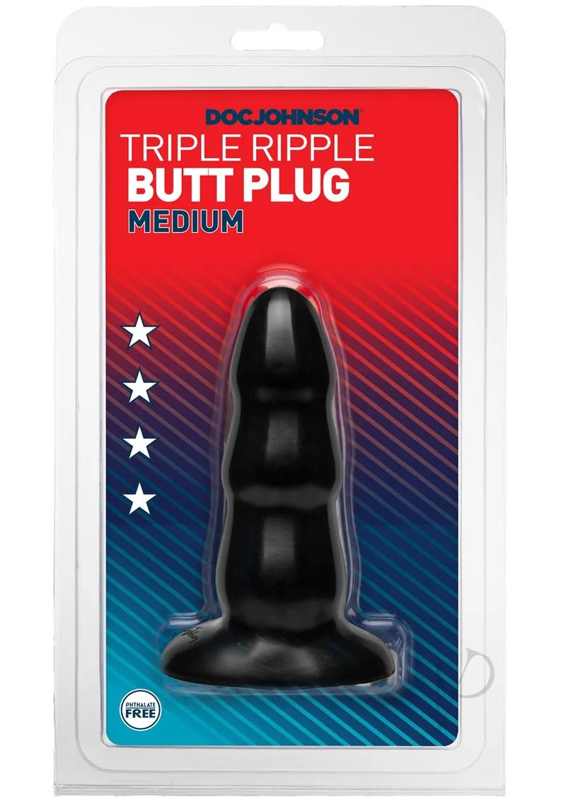 Triple Ripple Butt Plug Black Med