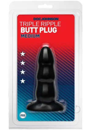 Triple Ripple Butt Plug Black Med
